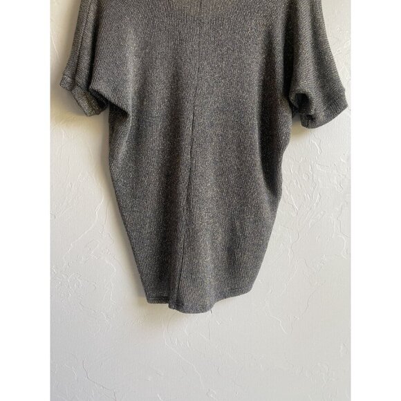 Alya Size Medium Gray Gold Shimmer Metallic Cotton Blend V-Neck Short Sleeve Kni - Picture 5 of 7